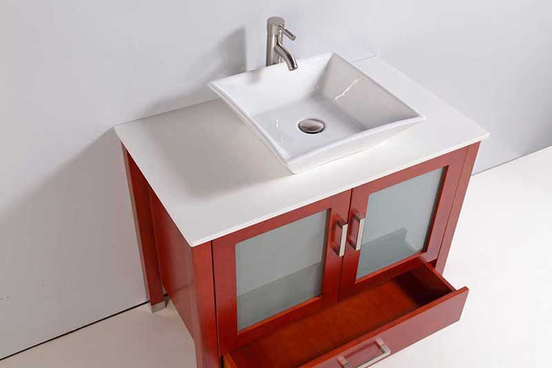 Legion Furniture 36" Solid Wood Sink Vanity With Mirror And Faucet Cherry 3