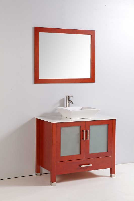 Legion Furniture 36" Solid Wood Sink Vanity With Mirror And Faucet Cherry