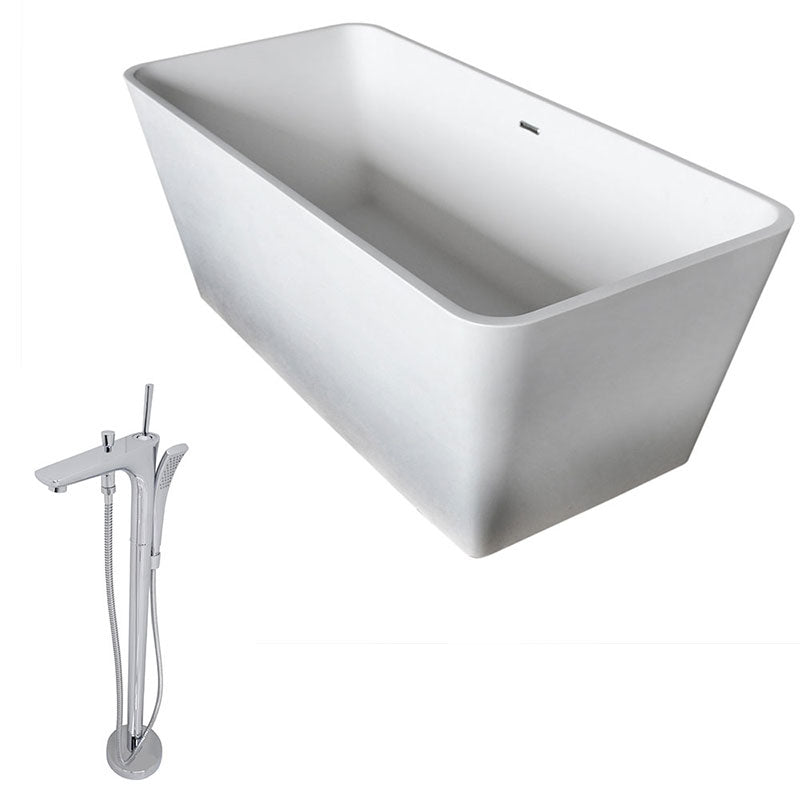 Anzzi Cenere 4.9 ft. Man-Made Stone Freestanding Non-Whirlpool Bathtub in Matte White and Kase Series Faucet in Chrome