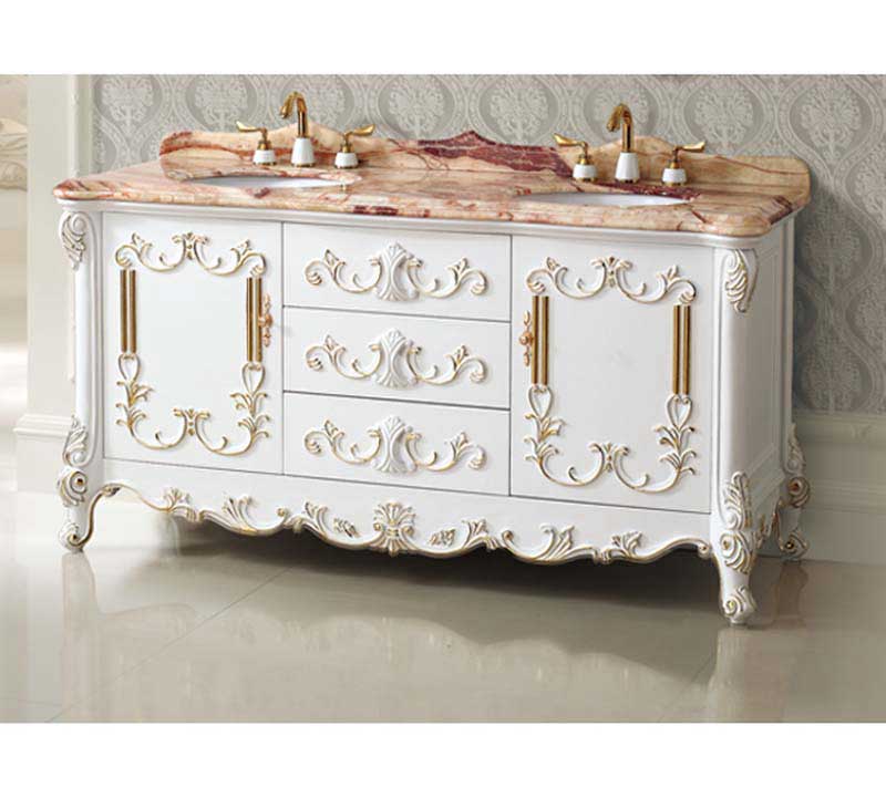 InFurniture 65" Solid Wood Sink Vanity With Micro-Crystal Glaze Marble-No Faucet WB19653B 2