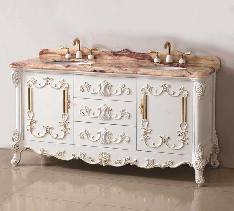 InFurniture 65" Solid Wood Sink Vanity With Micro-Crystal Glaze Marble-No Faucet WB19653B 3