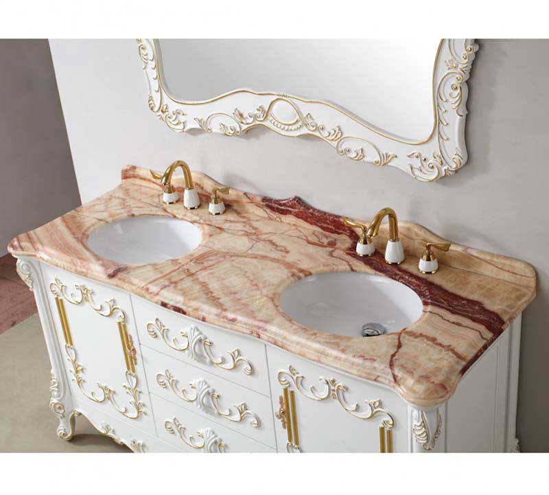 InFurniture 65" Solid Wood Sink Vanity With Micro-Crystal Glaze Marble-No Faucet WB19653B 4