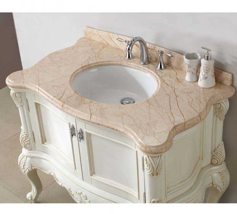 InFurniture 39.4" Solid Wood Sink Vanity With Micro-Crystal Glaze Marble-No Faucet WB19663 2