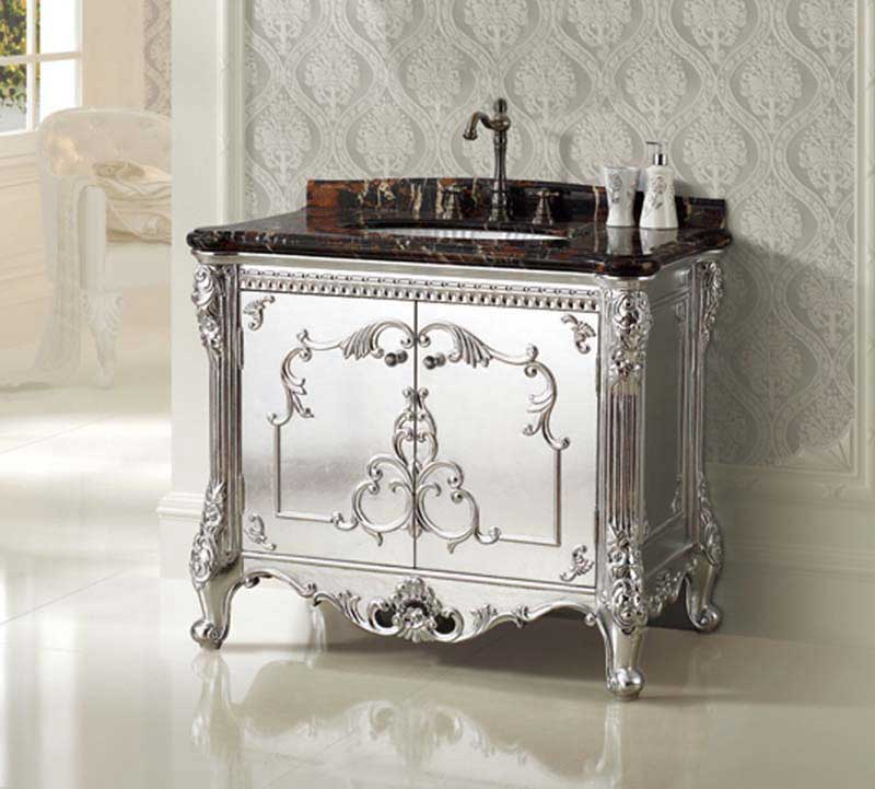 InFurniture 39.4" Solid Wood Sink Vanity With Micro-Crystal Glaze Marble-No Faucet WB19666 3