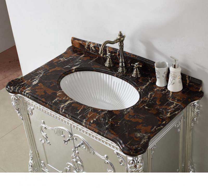 InFurniture 39.4" Solid Wood Sink Vanity With Micro-Crystal Glaze Marble-No Faucet WB19666 2