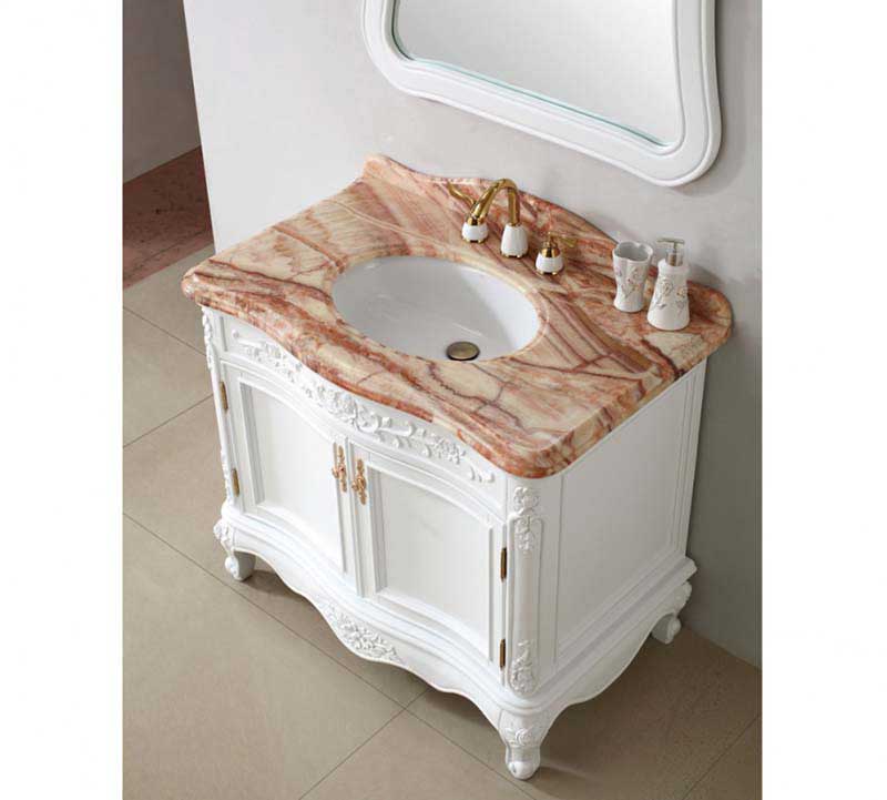InFurniture 39.4" Solid Wood Sink Vanity With Micro-Crystal Glaze Marble-No Faucet WB19667 2