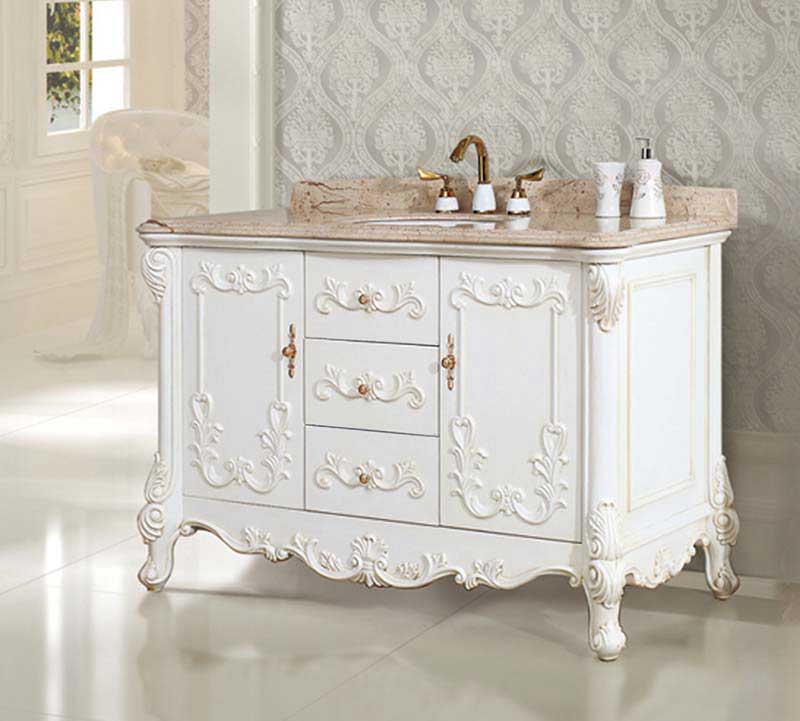 InFurniture 51.2" Solid Wood Sink Vanity With Micro-Crystal Glaze Marble-No Faucet WB19668 5