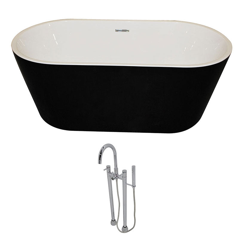 Anzzi Dualita 5.4 ft. Acrylic Freestanding Non-Whirlpool Bathtub in Black and Sol Series Faucet in Chrome