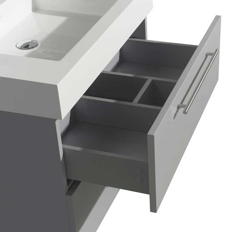 Amare 30" Single Bathroom Vanity in Dove Gray, White Man-Made Stone Countertop, Pyra Bone Porcelain Sink and 24" Mirror 3
