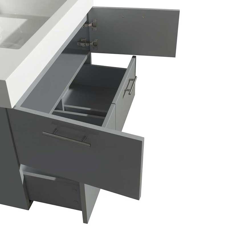 Amare 36" Single Bathroom Vanity in Dove Gray, White Man-Made Stone Countertop, Pyra Bone Porcelain Sink and 24" Mirror 3