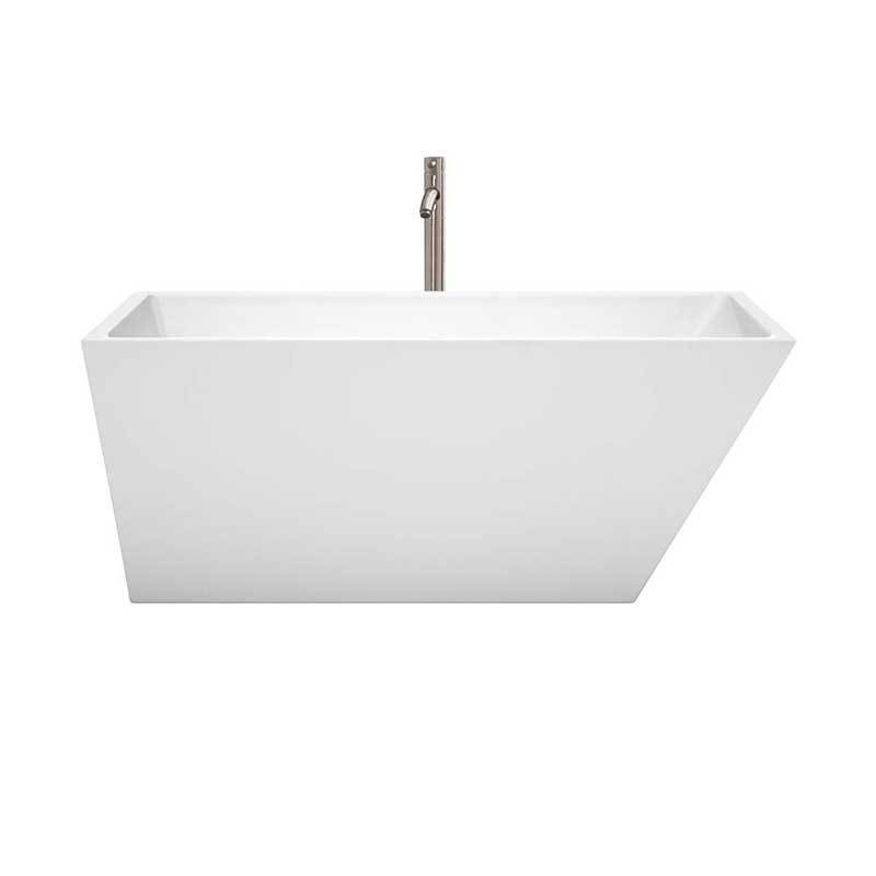 Wyndham Collection Hannah 59 inch Freestanding Bathtub in White with Floor Mounted Faucet, Drain and Overflow Trim in Brushed Nickel 4