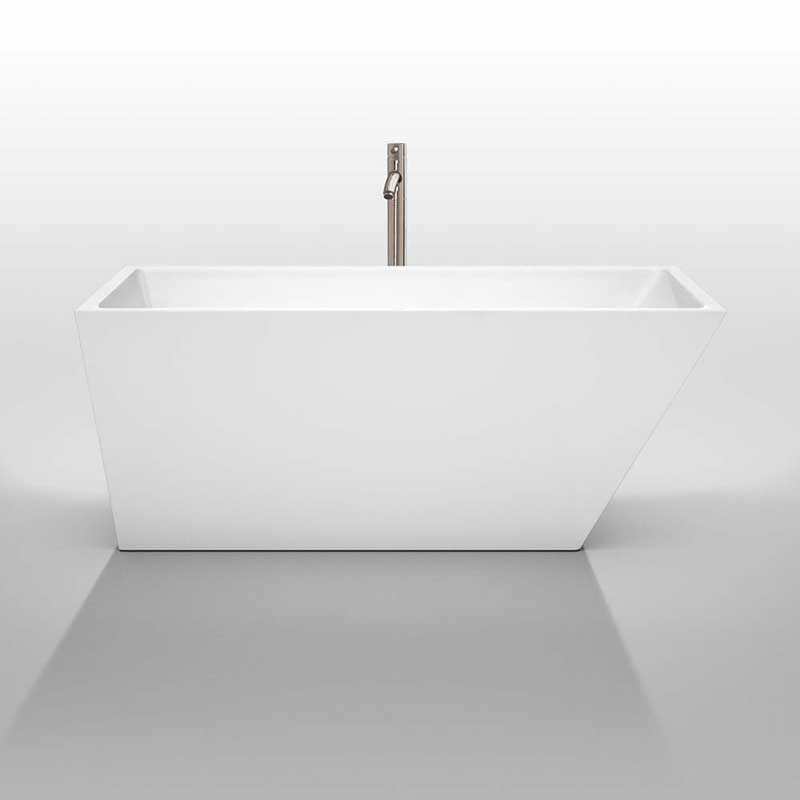 Wyndham Collection Hannah 59 inch Freestanding Bathtub in White with Floor Mounted Faucet, Drain and Overflow Trim in Brushed Nickel 3