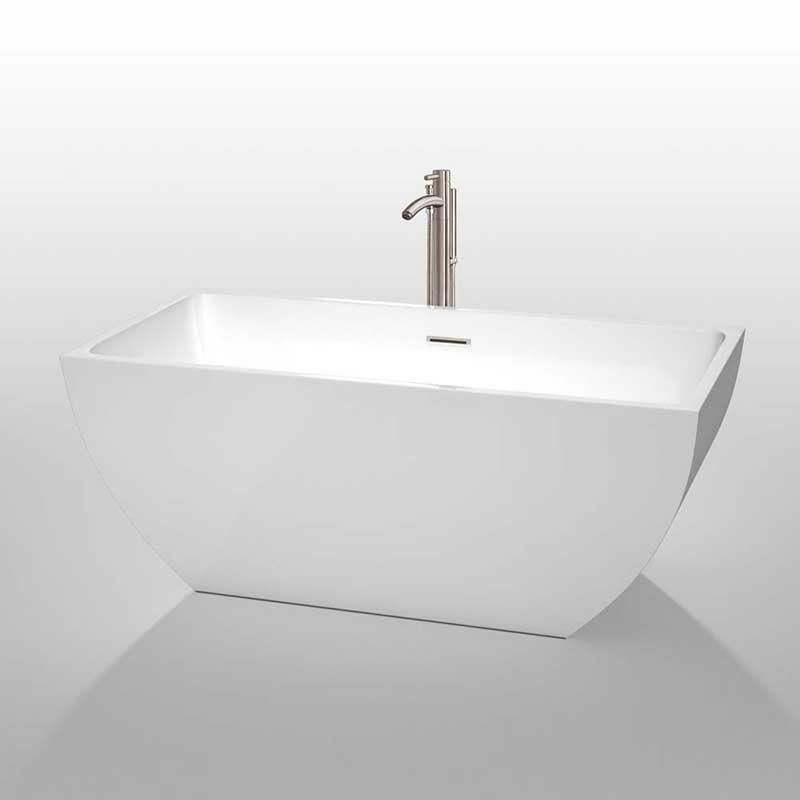 Wyndham Collection Rachel 59 inch Freestanding Bathtub in White with Floor Mounted Faucet, Drain and Overflow Trim in Brushed Nickel 2