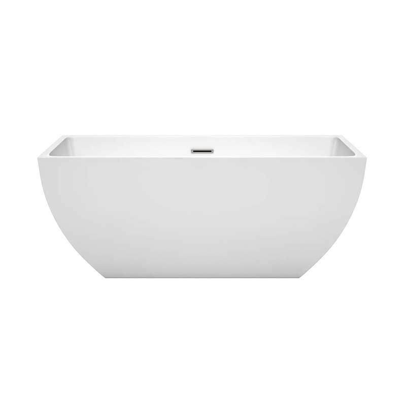 Wyndham Collection Rachel 59 inch Freestanding Bathtub in White with Brushed Nickel Drain and Overflow Trim 4