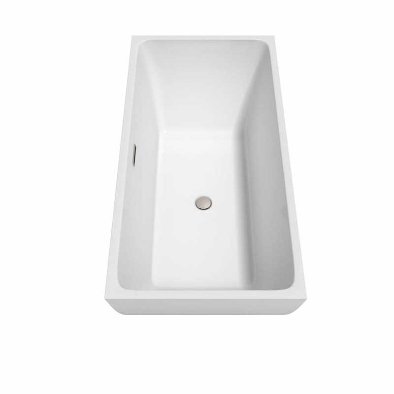 Wyndham Collection Rachel 59 inch Freestanding Bathtub in White with Floor Mounted Faucet, Drain and Overflow Trim in Brushed Nickel 6