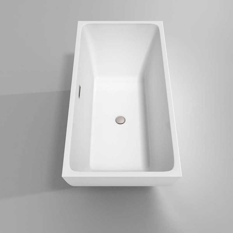 Wyndham Collection Rachel 59 inch Freestanding Bathtub in White with Floor Mounted Faucet, Drain and Overflow Trim in Brushed Nickel 5