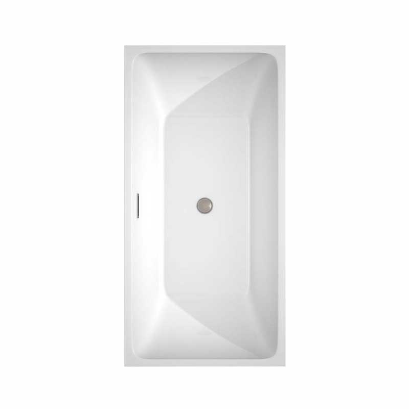 Wyndham Collection Rachel 59 inch Freestanding Bathtub in White with Floor Mounted Faucet, Drain and Overflow Trim in Brushed Nickel 8