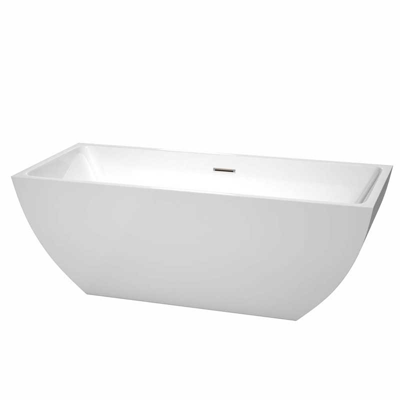 Wyndham Collection Rachel 67 inch Freestanding Bathtub in White with Brushed Nickel Drain and Overflow Trim