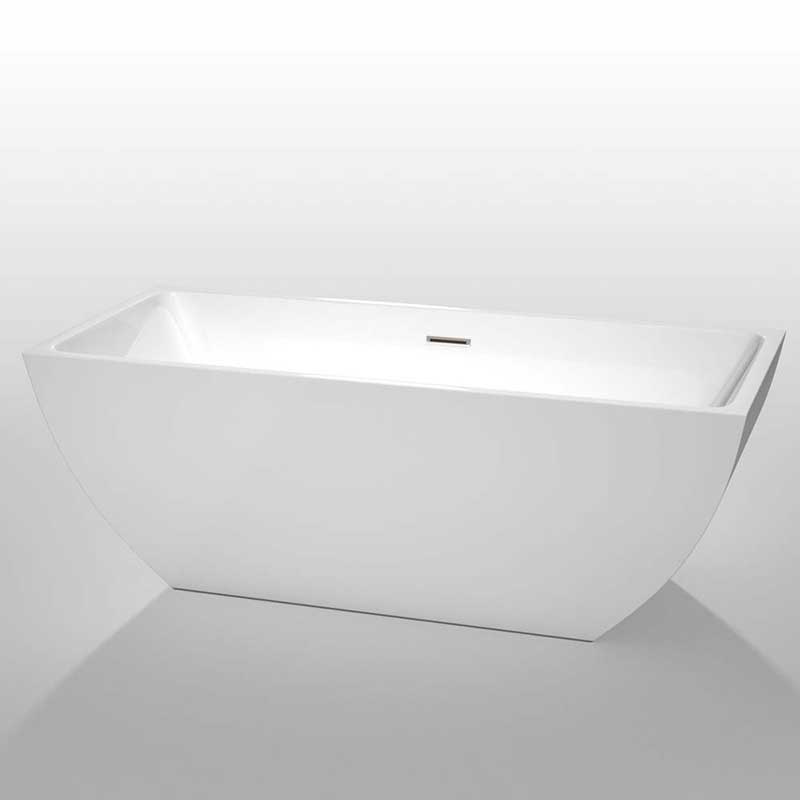 Wyndham Collection Rachel 67 inch Freestanding Bathtub in White with Brushed Nickel Drain and Overflow Trim 2