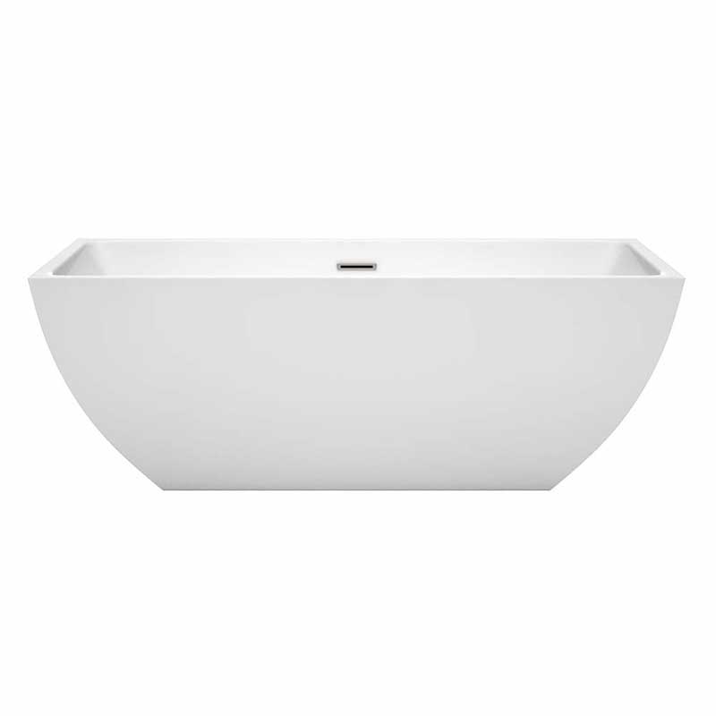 Wyndham Collection Rachel 67 inch Freestanding Bathtub in White with Brushed Nickel Drain and Overflow Trim 4