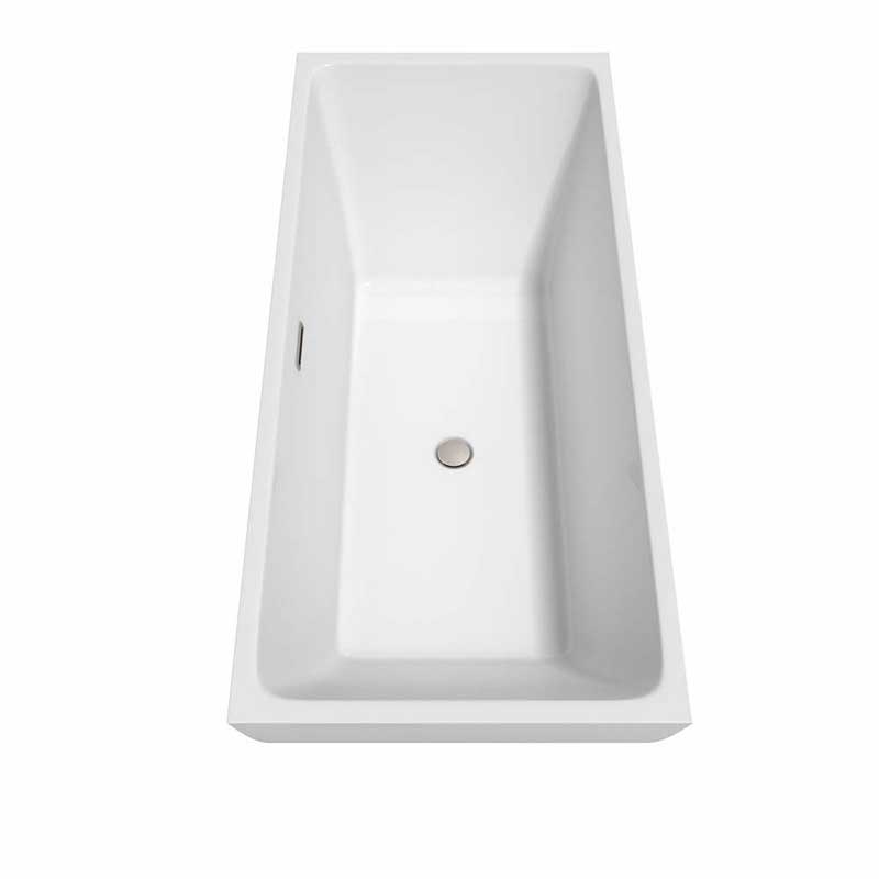 Wyndham Collection Rachel 67 inch Freestanding Bathtub in White with Brushed Nickel Drain and Overflow Trim 6