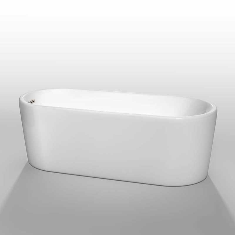 Wyndham Collection Ursula 67 inch Freestanding Bathtub in White with Brushed Nickel Drain and Overflow Trim 2