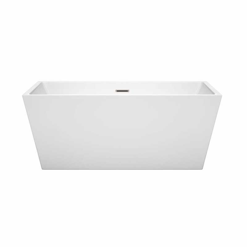 Wyndham Collection Sara 59 inch Freestanding Bathtub in White with Brushed Nickel Drain and Overflow Trim 4