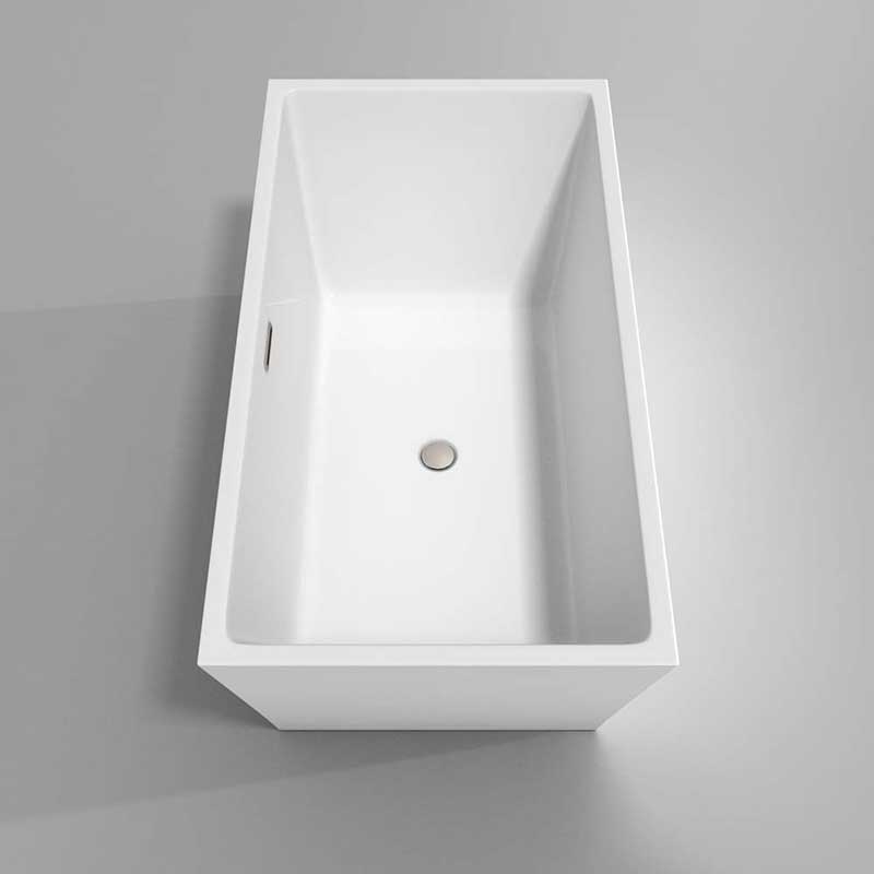 Wyndham Collection Sara 59 inch Freestanding Bathtub in White with Floor Mounted Faucet, Drain and Overflow Trim in Brushed Nickel 5