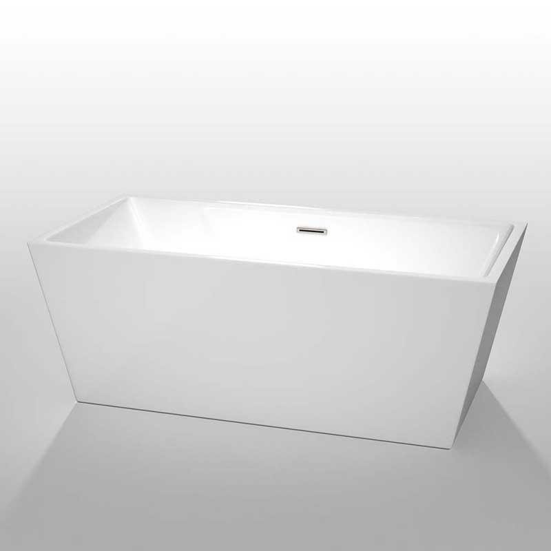 Wyndham Collection Sara 63 inch Freestanding Bathtub in White with Brushed Nickel Drain and Overflow Trim 2