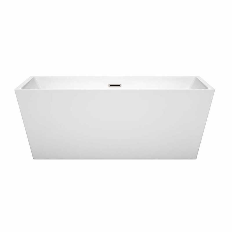Wyndham Collection Sara 63 inch Freestanding Bathtub in White with Brushed Nickel Drain and Overflow Trim 4