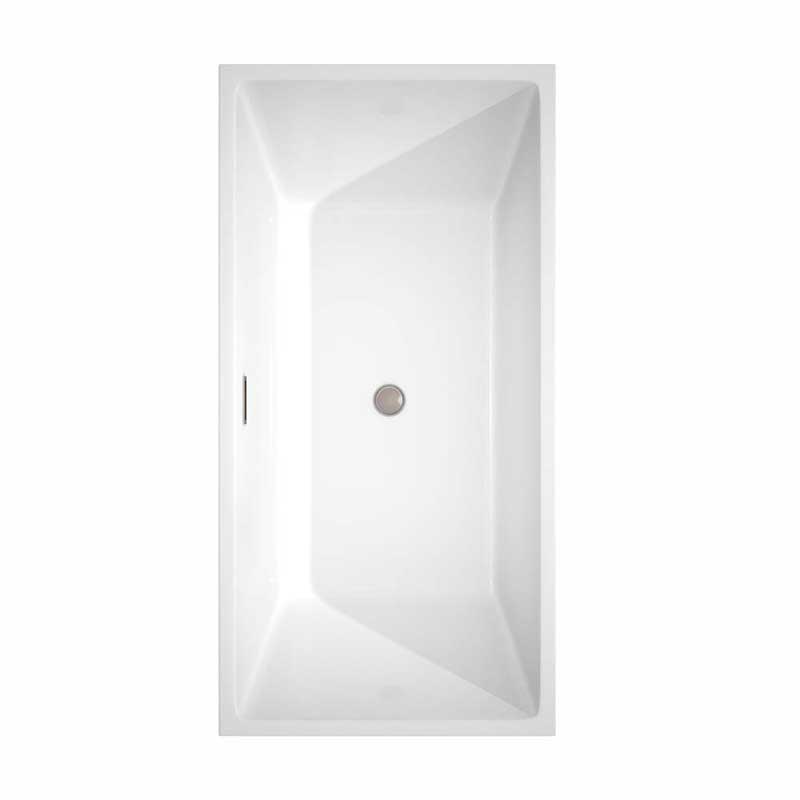 Wyndham Collection Sara 63 inch Freestanding Bathtub in White with Brushed Nickel Drain and Overflow Trim 8