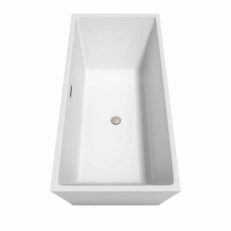 Wyndham Collection Sara 67 inch Freestanding Bathtub in White with Floor Mounted Faucet, Drain and Overflow Trim in Brushed Nickel 6