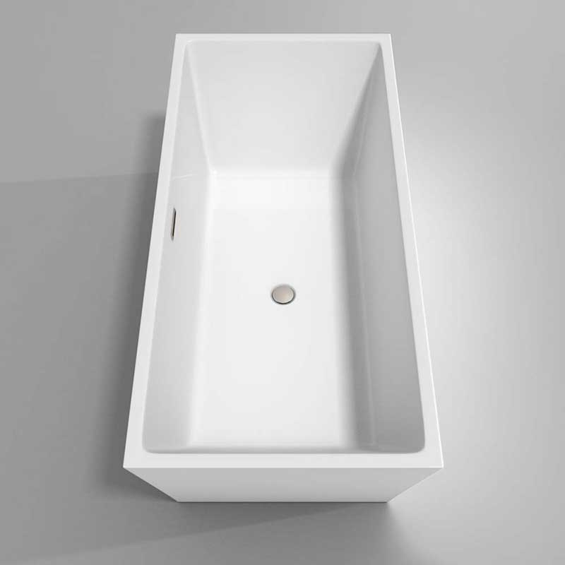 Wyndham Collection Sara 67 inch Freestanding Bathtub in White with Floor Mounted Faucet, Drain and Overflow Trim in Brushed Nickel 5