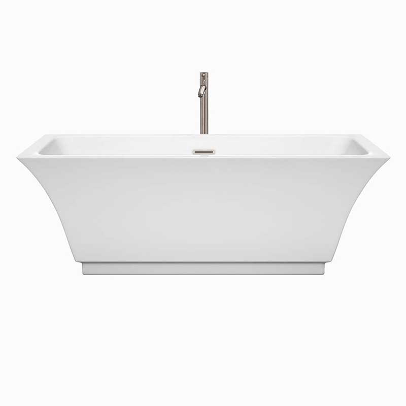 Wyndham Collection Galina 67 inch Freestanding Bathtub in White with Floor Mounted Faucet, Drain and Overflow Trim in Brushed Nickel 4