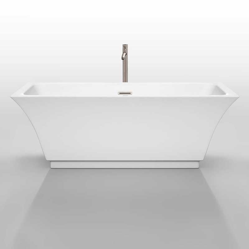 Wyndham Collection Galina 67 inch Freestanding Bathtub in White with Floor Mounted Faucet, Drain and Overflow Trim in Brushed Nickel 3