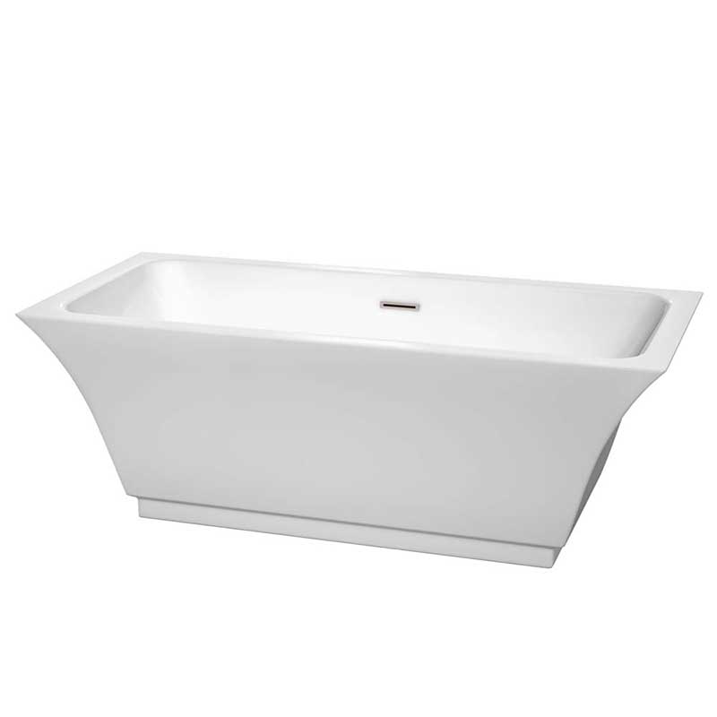 Wyndham Collection Galina 67 inch Freestanding Bathtub in White with Brushed Nickel Drain and Overflow Trim