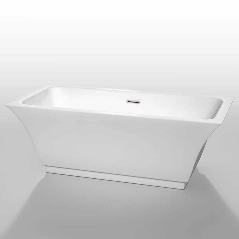 Wyndham Collection Galina 67 inch Freestanding Bathtub in White with Brushed Nickel Drain and Overflow Trim 2