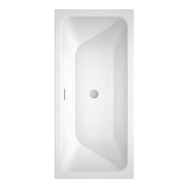 Wyndham Collection Galina 67 inch Freestanding Bathtub in White with Floor Mounted Faucet, Drain and Overflow Trim in Brushed Nickel 8