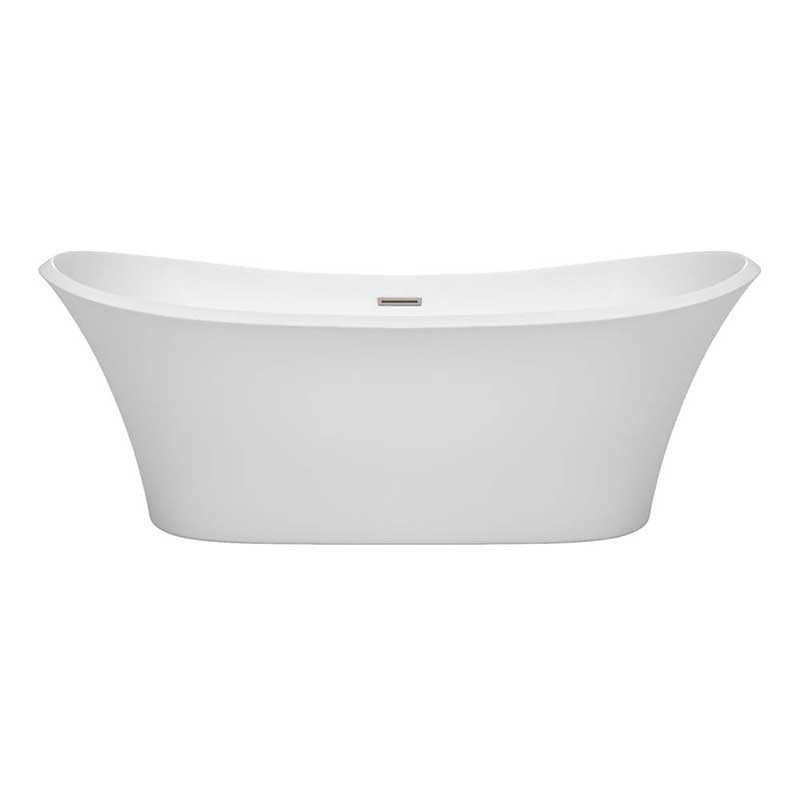 Wyndham Collection Bolera 71 inch Freestanding Bathtub in White with Brushed Nickel Drain and Overflow Trim 4