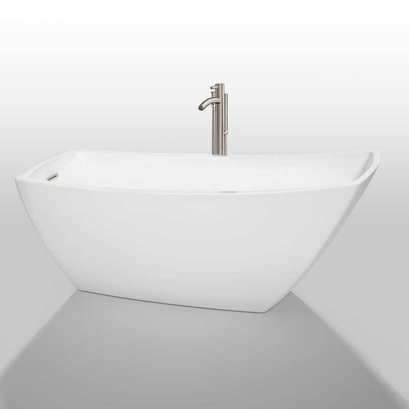 Wyndham Collection Antigua 67 inch Freestanding Bathtub in White with Floor Mounted Faucet, Drain and Overflow Trim in Brushed Nickel 2