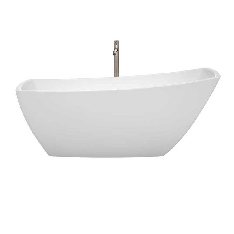 Wyndham Collection Antigua 67 inch Freestanding Bathtub in White with Floor Mounted Faucet, Drain and Overflow Trim in Brushed Nickel 4