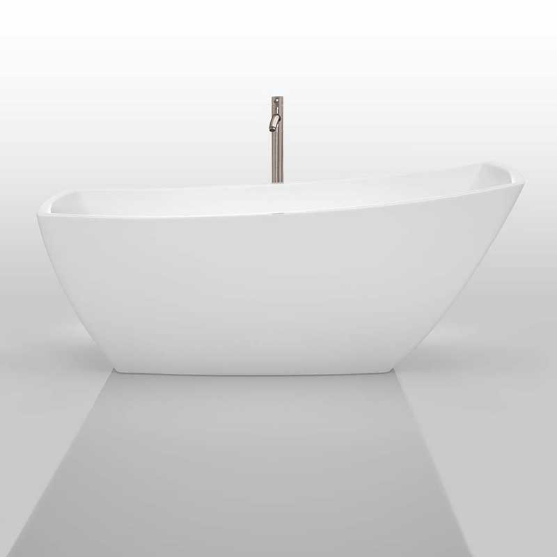 Wyndham Collection Antigua 67 inch Freestanding Bathtub in White with Floor Mounted Faucet, Drain and Overflow Trim in Brushed Nickel 3