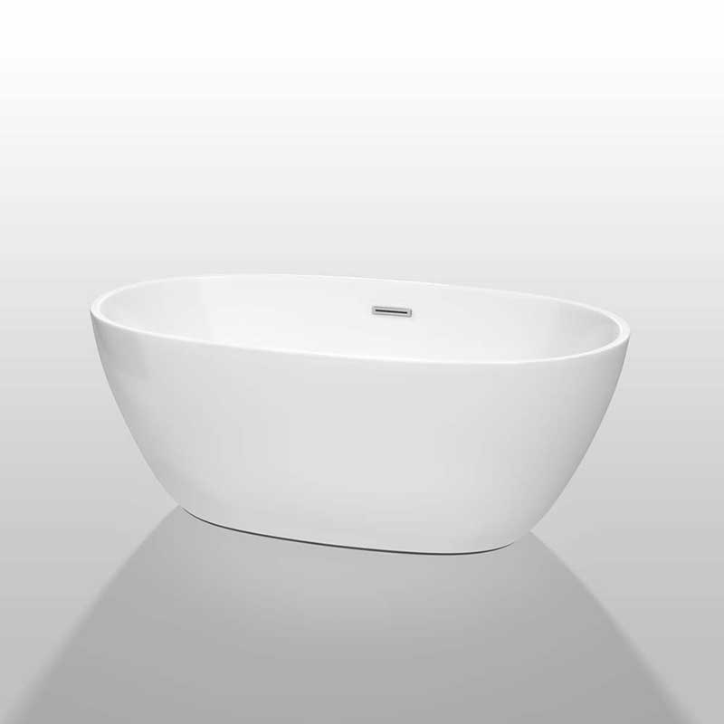 Wyndham Collection Juno 59 inch Freestanding Bathtub in White with Polished Chrome Drain and Overflow Trim 2