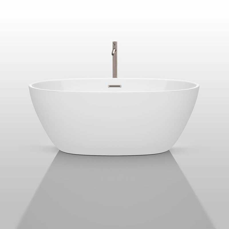 Wyndham Collection Juno 59 inch Freestanding Bathtub in White with Floor Mounted Faucet, Drain and Overflow Trim in Brushed Nickel 3