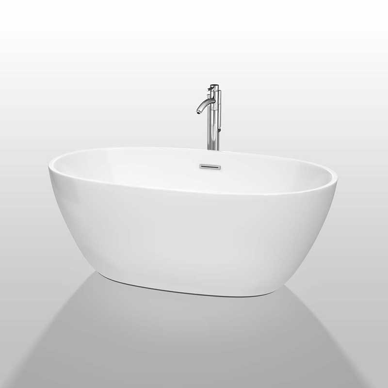 Wyndham Collection Juno 59 inch Freestanding Bathtub in White with Polished Chrome Drain and Overflow Trim and Floor Mounted Faucet 2