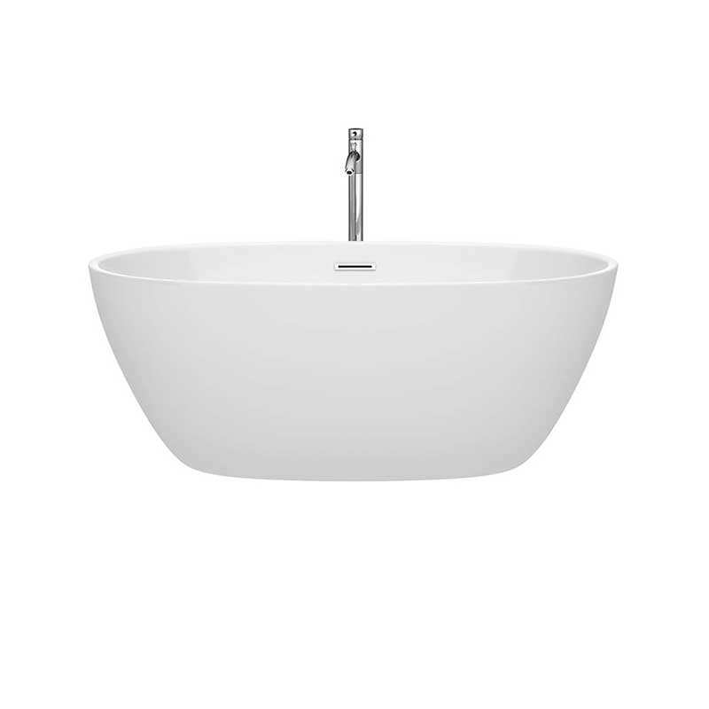 Wyndham Collection Juno 59 inch Freestanding Bathtub in White with Polished Chrome Drain and Overflow Trim and Floor Mounted Faucet 4