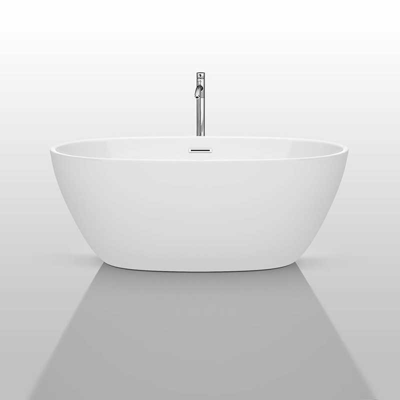 Wyndham Collection Juno 59 inch Freestanding Bathtub in White with Polished Chrome Drain and Overflow Trim and Floor Mounted Faucet 3