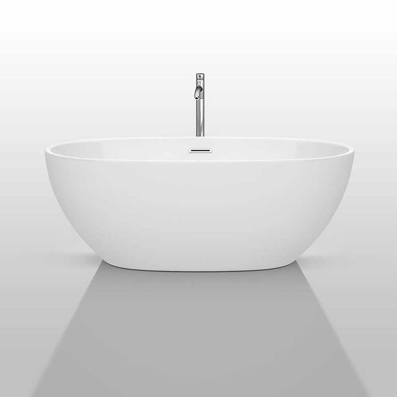 Wyndham Collection Juno 63 inch Freestanding Bathtub in White with Polished Chrome Drain and Overflow Trim and Floor Mounted Faucet 3