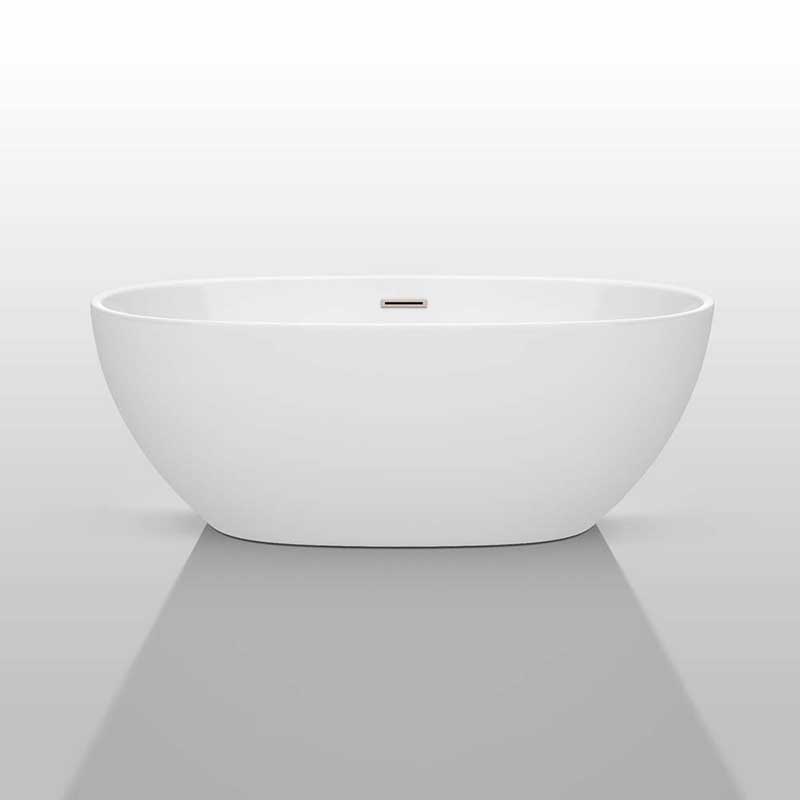 Wyndham Collection Juno 63 inch Freestanding Bathtub in White with Brushed Nickel Drain and Overflow Trim 3
