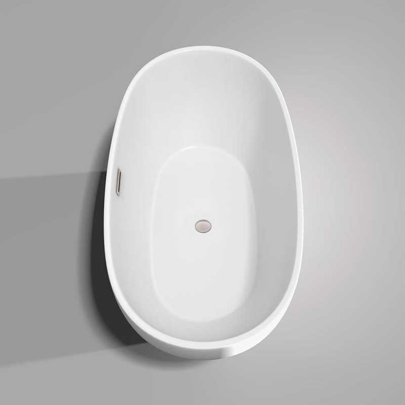Wyndham Collection Juno 63 inch Freestanding Bathtub in White with Brushed Nickel Drain and Overflow Trim 5